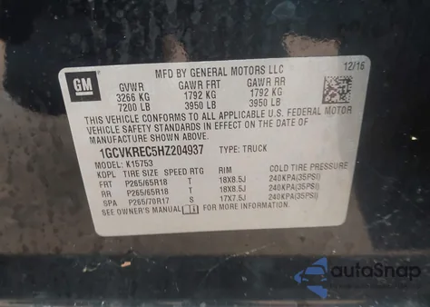2017 Chevrolet Silverado 1500 2Lt from USA, damaged, VIN 1GCVKREC5HZ204937